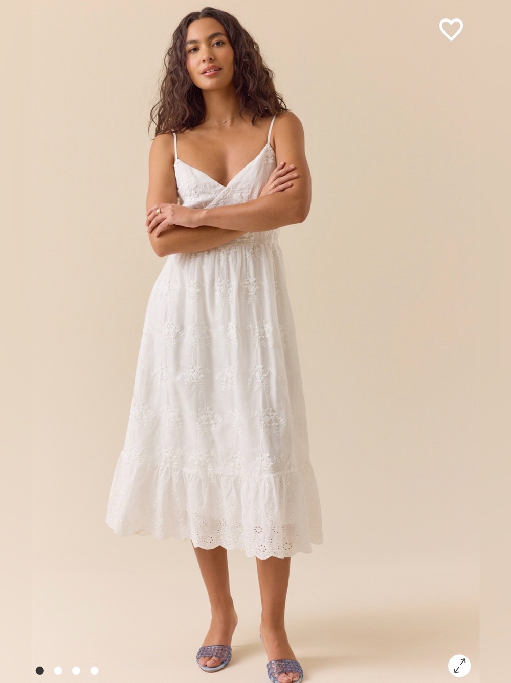 Altar'd State White Eyelet Midi Dress with Spaghetti Straps